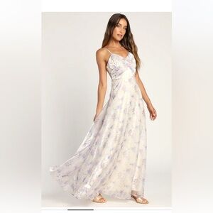 Endlessly Angelic Cream Floral Print Sleeveless Maxi Dress